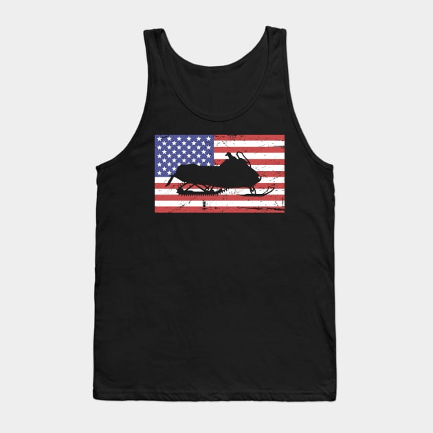 Snowmobile And United States Flag Tank Top by MeatMan